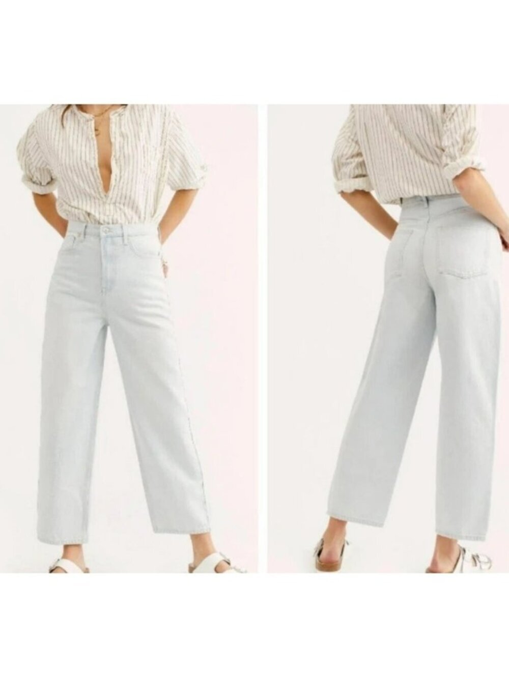 Free People We The Free Size 24 Frank Dad Jeans Icy Blue High Wasted Cotton